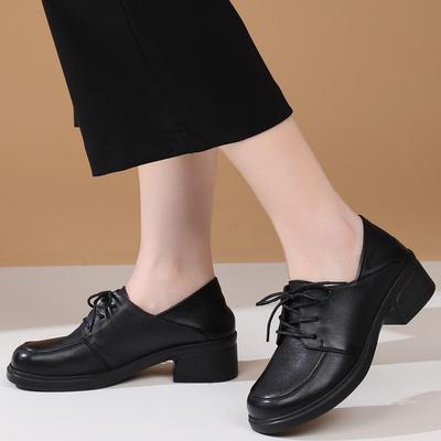 Damskie buty na grubej platformie z okrągłym noskiem ze skóry naturalnej - Jesienne, antypoślizgowe i wygodne buty dla mamy z miękką podeszwą środkową
