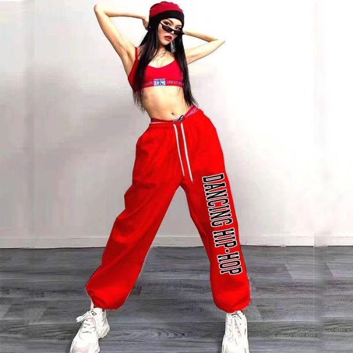 Women Oversize Sports Pants Female Loose Casual Hip Hop Pants Retro Print Jazz Street Dance Long Pants