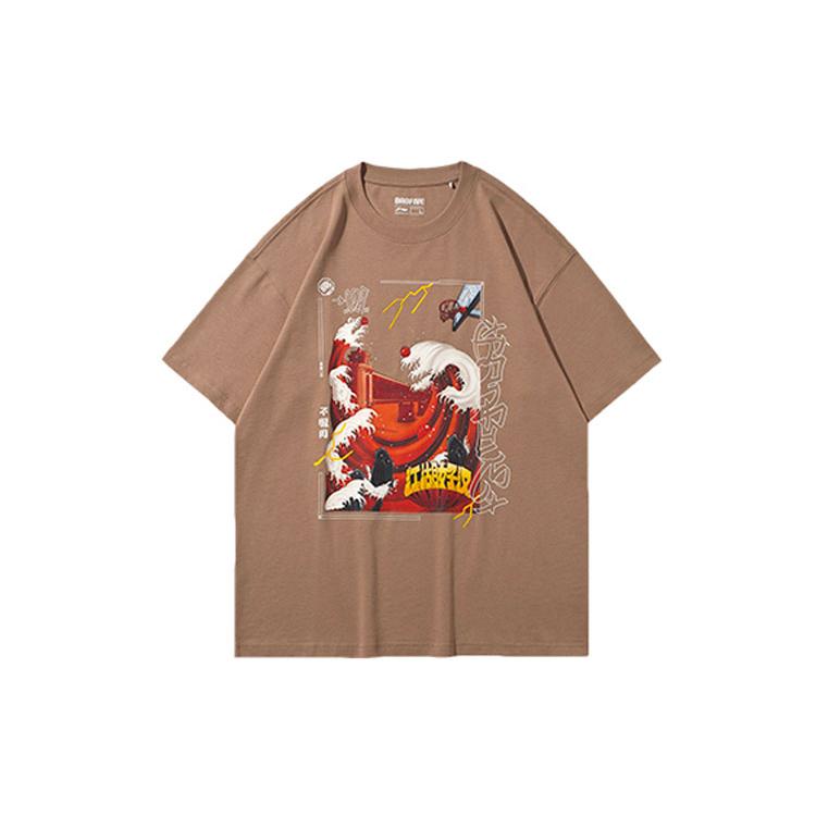 Мужские футболки Li Ning Пряничный Умбра С круглым вырезом Умеренный прямой крой AHSQ935-1 L