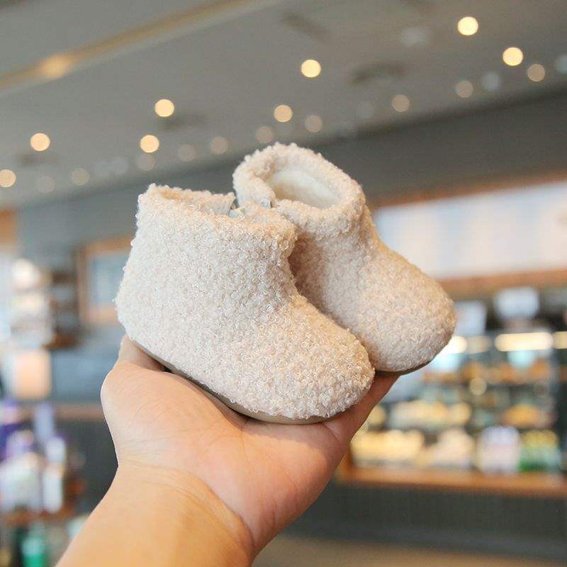 Baby Girl Fluffy Boots Princess Shoes Winter Plush Boots Girls Short Boots Soft Sole Baby Toddler Shoes Warm Cotton Shoes