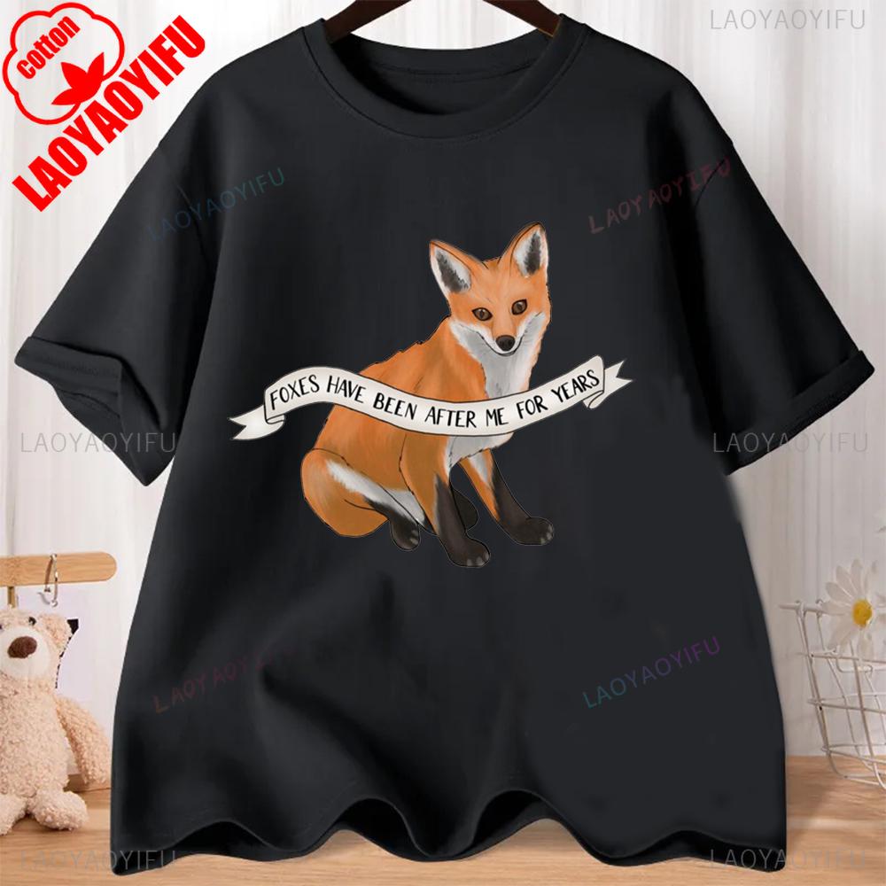 Lovely Cartoon Fox Graphic T-shirts Comfort and Fashion Coexist Short-sleeve Round Neck Regular Fit Clothes CRAZY FOX LADY