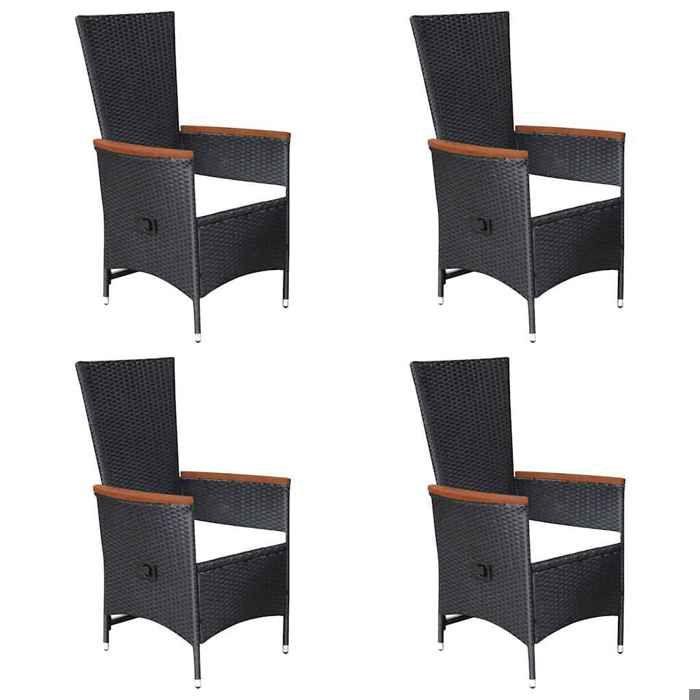 Ensemble de jardin - MAISON EXCLUSIVE - 7 pièces - Résine tressée noire - Table acacia huilée - 6 personnes, dossier inclinable