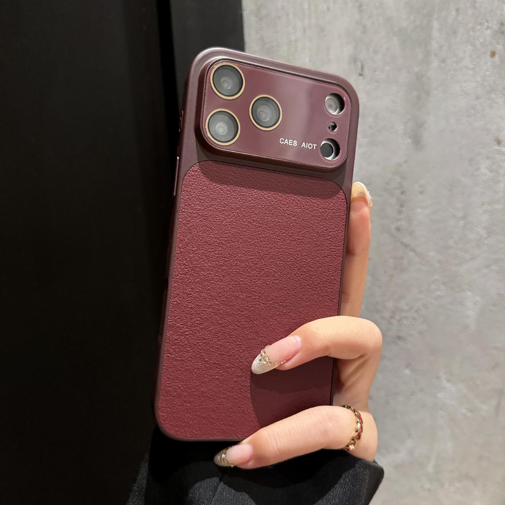 Applicable to iPhone17 leather mobile phone case, high-value couple Apple 16proMax large window all-inclusive protective case
