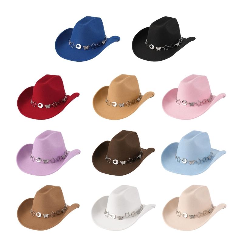 Fashion Star Butterfly Chain Cowboy Cap For Women Men Western Hat Fashion Accessory for Music Festival Theme Party