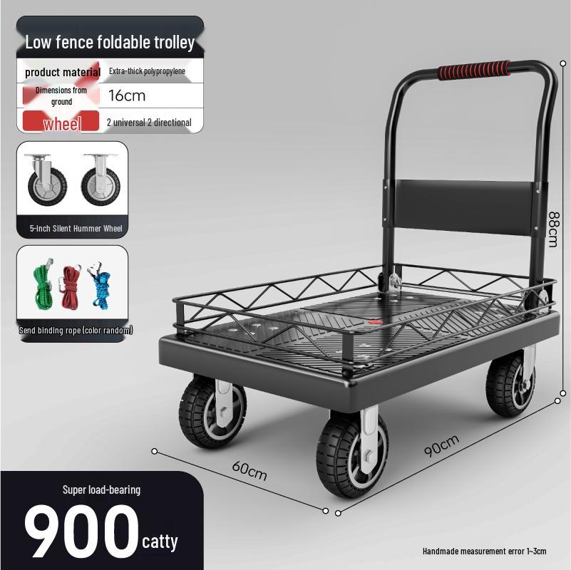 Foldable Flatbed Handcart with Fence - Lightweight and Convenient for Moving