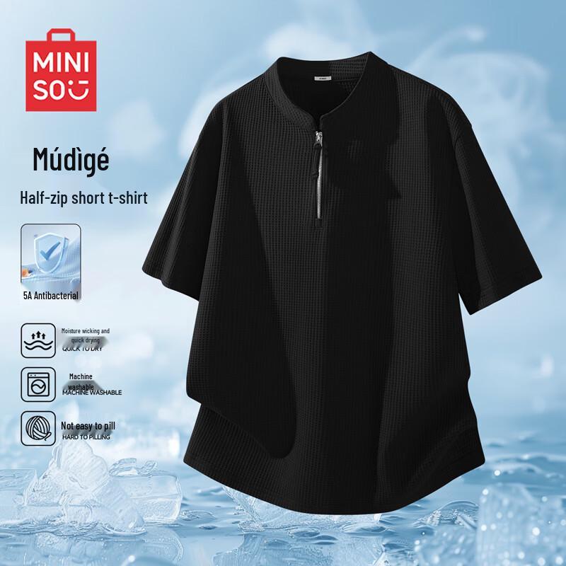 

MINISO Men s Half-Zip Short-Sleeve T-shirt 2XL