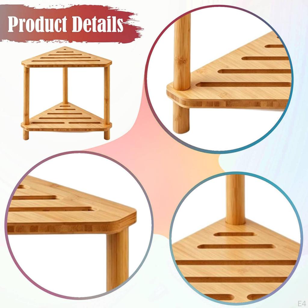 Corner Shower Stool Bamboo Stand Waterproof Two-Tier Lightweight Structure Suitable for Entryway