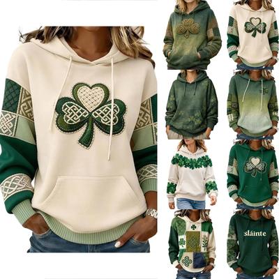 Women's Fashion Casual Long Sleeve Hooded St. Patrick's Day Print Sweatshirt