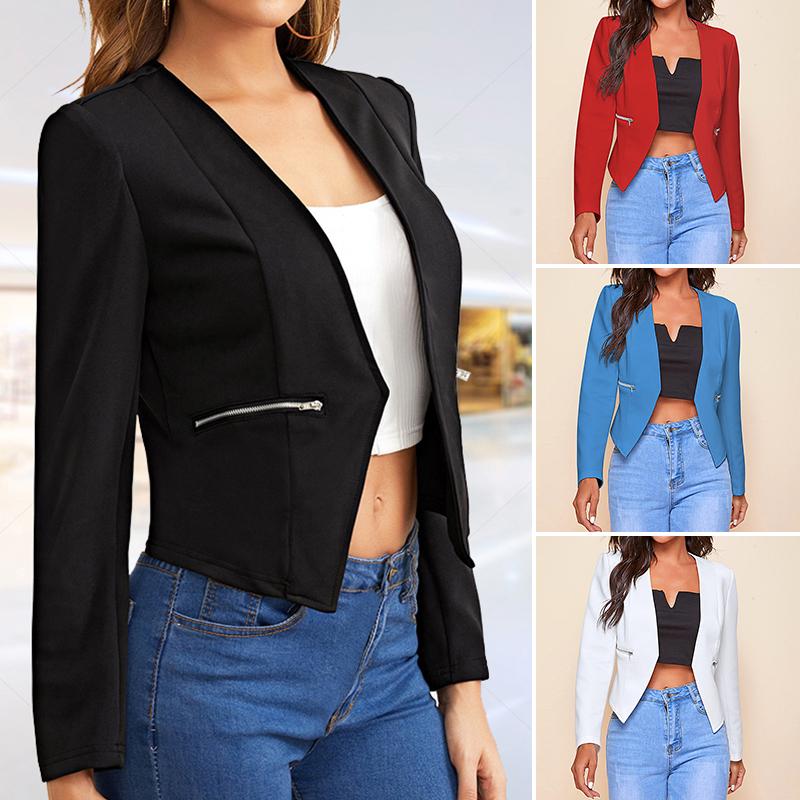 

Женский однотонный пиджак на молнии, пиджак, пальто, женское пальто, профессиональная одежда с длинным рукавом, тонкий
