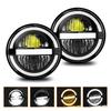 2 Pack Round LED Headlights, 7 Inch Headlamps with White High Low Beam, Amber Turn Signal, DRL, IP67 Rated, Compatible