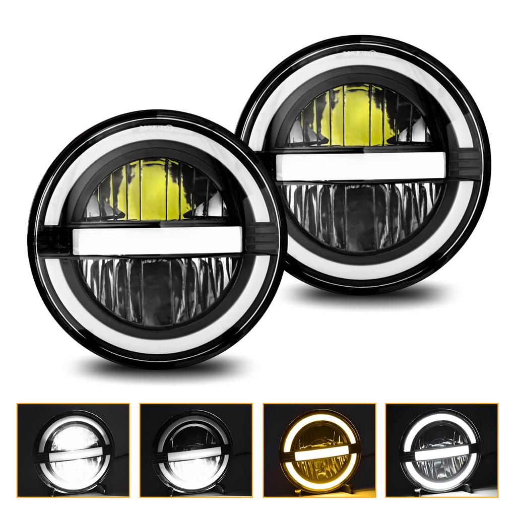 2 Pack Round LED Headlights, 7 Inch Headlamps with White High Low Beam, Amber Turn Signal, DRL, IP67 Rated, Compatible