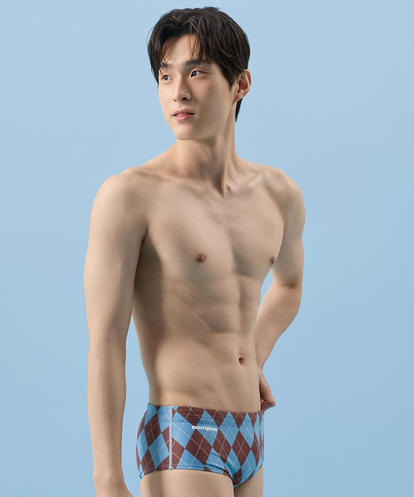 Umpa Mocha Argyle Square Men'S Swimwear