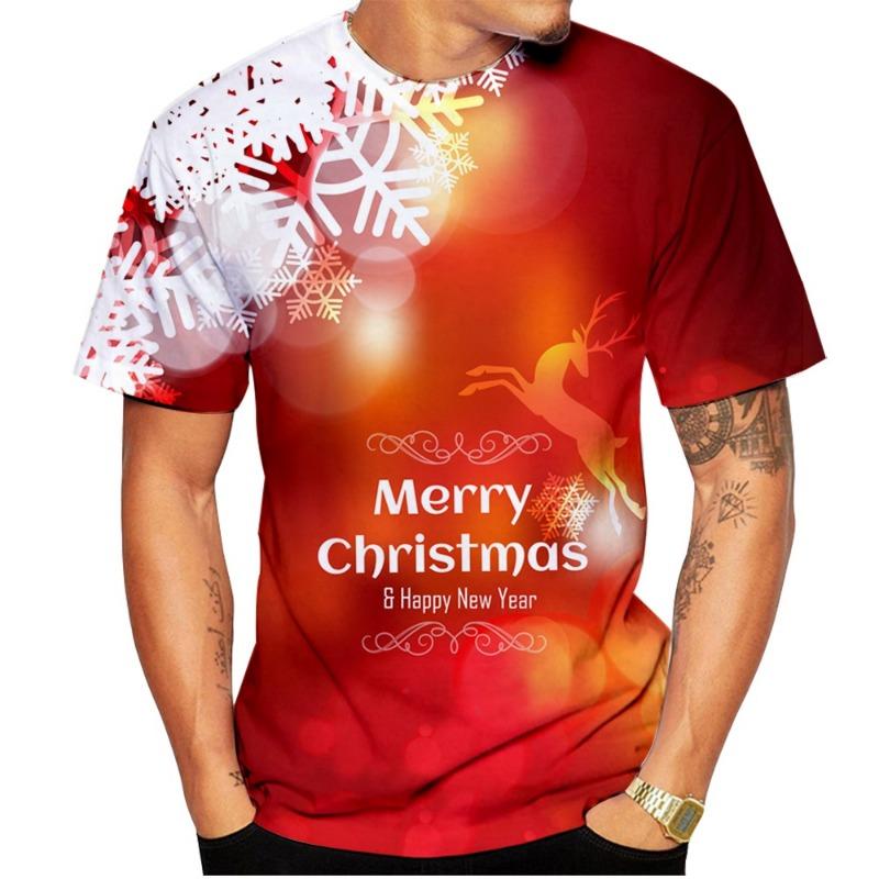 Fun Santa Claus Pattern 3D Printed Loose Round-neck T-Shirt for Men and Women for Outdoor Street Parties and Parent-Child Events