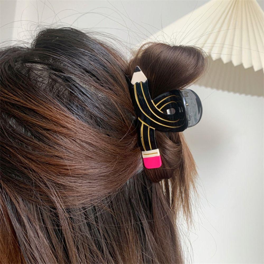 Korean Style Pencil Shape Hair Claw Y2k Pen Shark Clip Lovely Acetate Claw Clip  Daliy