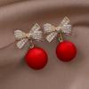 1 Pair Fashion Christmas Style Bowknot Earrings,  with Rhinestone Accents, Women'S Festive Party & Daily Wear Dangle Earrings