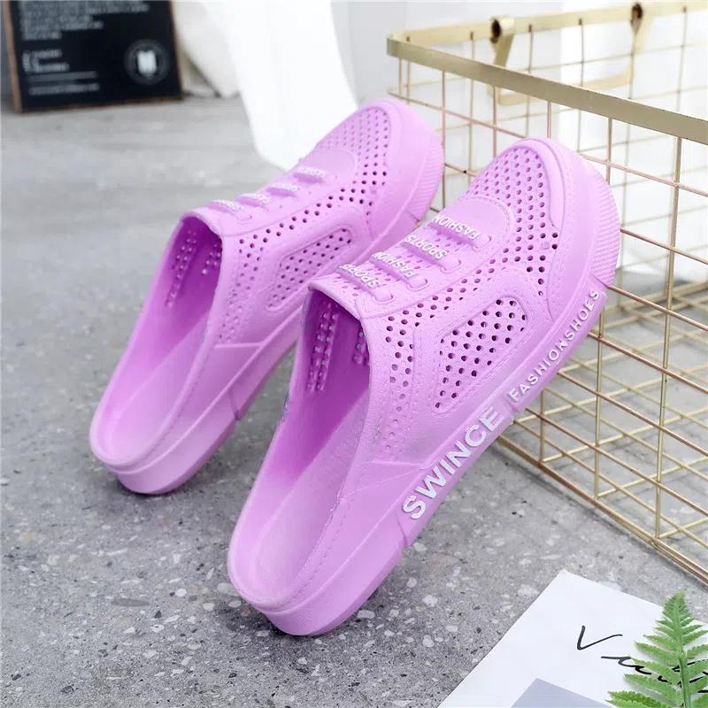 WTEMPO Női légáteresztő zselés színű nagy méretű lapos sarkú csúszásgátló cipő puha talpú Baotou hollow out női felcsúsztatható papucs