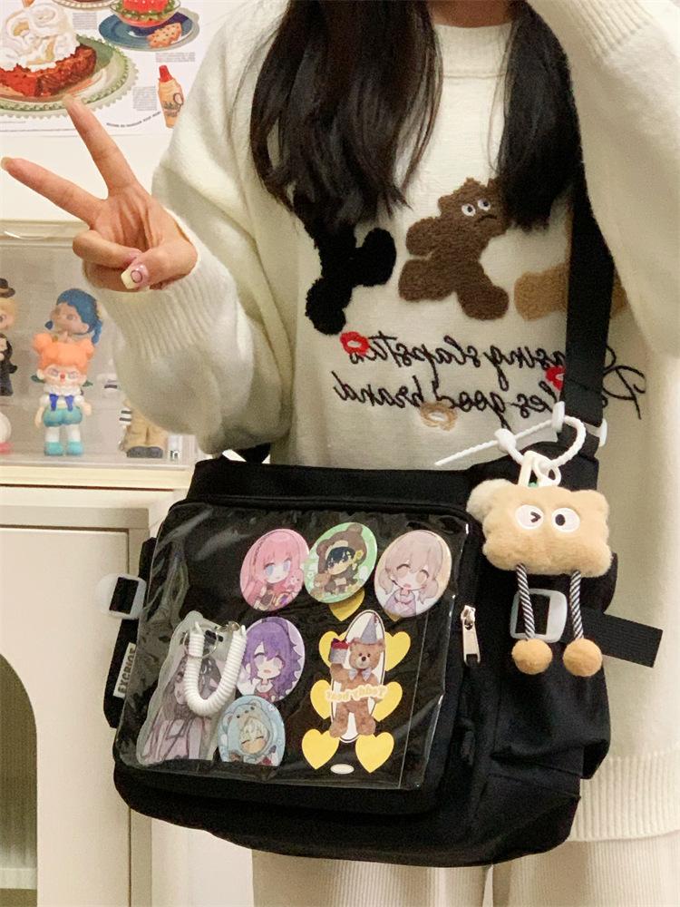 

Academy style versatile simple two-dimensional large-capacity messenger bag female transparent shoulder bag oblique span pain bag 35*12*27 чорний