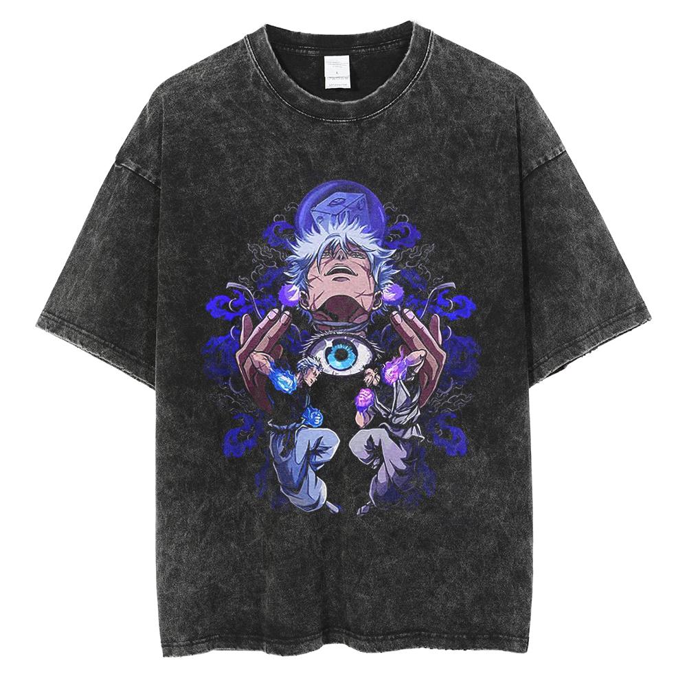 Anime Jujutsu Kaisen Satoru Gojo Cool Print Tshirt Men Women Manga Vintage T-shirts Harajuku Male Washed Cotton T Shirt