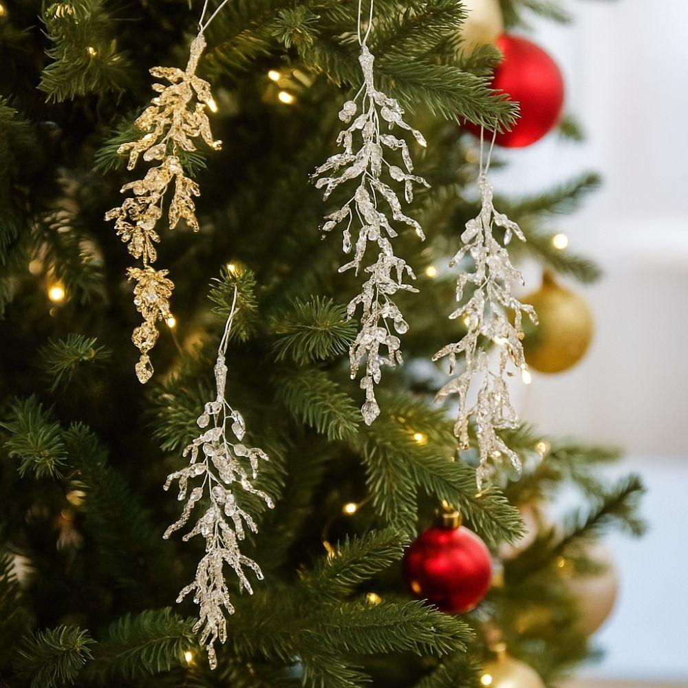 Realistic Glitter Christmas Branches Acrylic Xmas Tree Hanging Ornament  Holiday Party