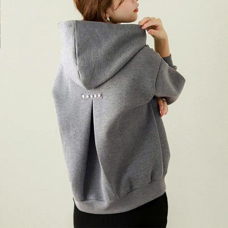 Women's Hooded Sweatshirt Simple Beaded Solid Color Loose Top