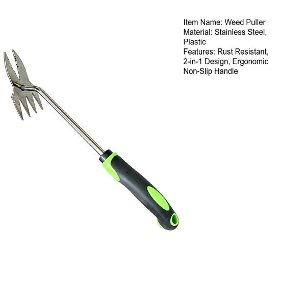 2-in-1 Weed Puller, Heavy Duty Stainless Steel Hand Weeder, Weeding Tool with Ergonomic Non-Slip Handle, Hand Tool for Uprooting Lawn Yard Garden Weed