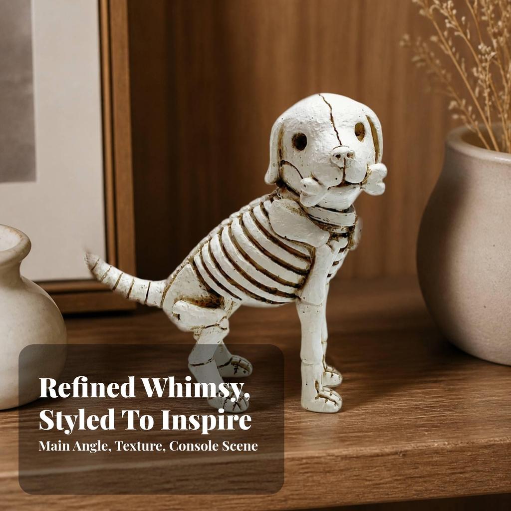 Skeleton Dog Figurine Distressed Resin Long-Lasting