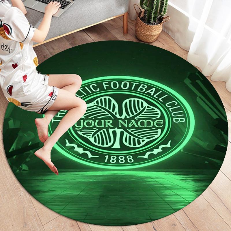 Celtic FC Wappen Benutzerdefinierter Name Runder Teppich Teppich für Wohnzimmer Schlafzimmer Sofa Spielzimmer Dekor Rutschfeste Bodenmatte