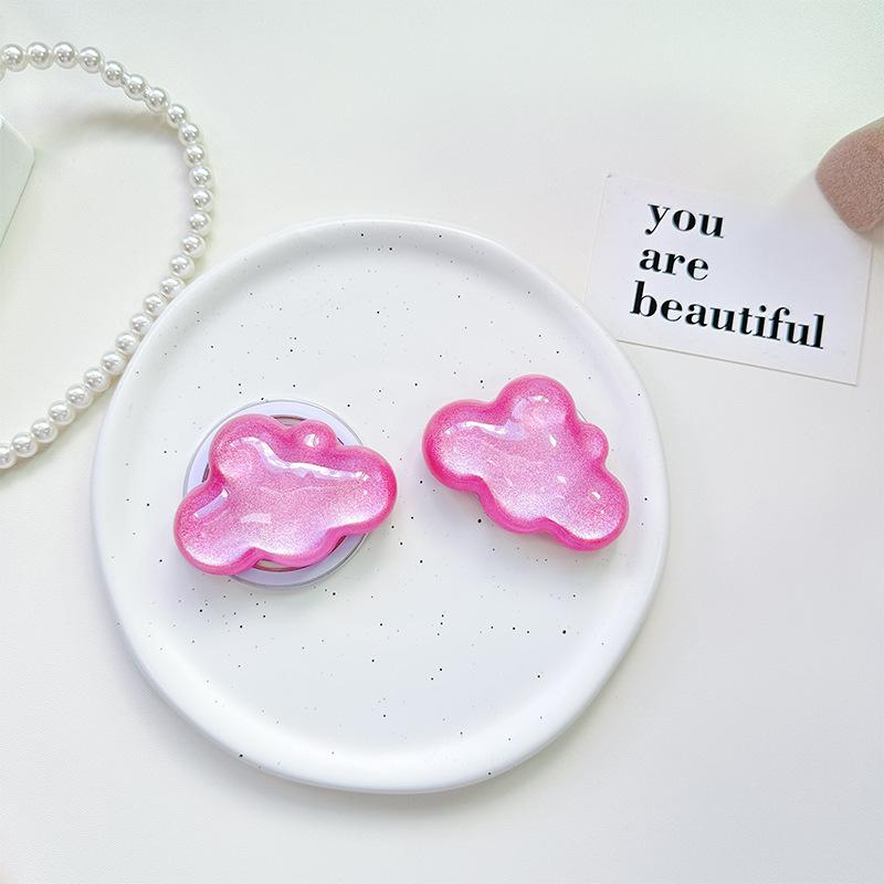 Glitter Solid Color Cloud Small Fresh Mobile Phone Holder Desktop Airbag Retractable Magnetic Paste Wind Female Ring