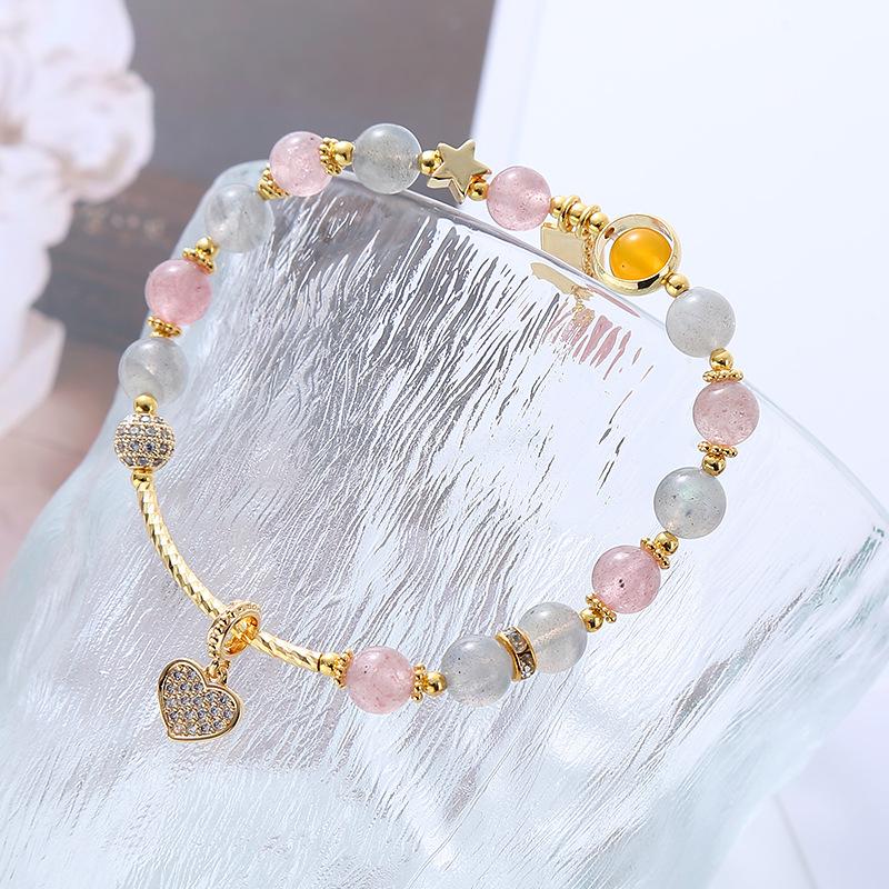 Natural Strawberry Crystal Bracelet Bangles Women Fashion Jewelry Accessories Gift