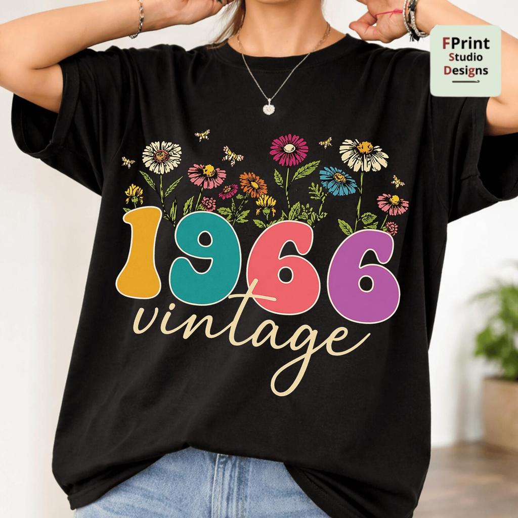 1966 Hello Sixty Flower png Women 60th Birthday png, Vintage 1966 png, Sixty Bday Party Gift Tees, 60 Years Old Wildflower Shirts