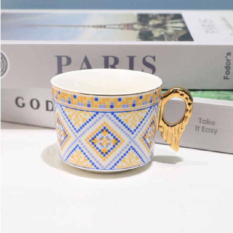 European-style Ceramic Feather Coffee Cup Set Afternoon Tea Set Latte Flower Mug Dish Home Mug Set Home Decorative Drinkware