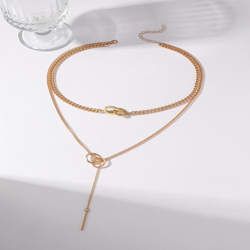 Hot-selling European and American Fashion Jewelry, Personalized Trendy Double-circle Collarbone Chain, Design Fringed Sweater Chain Necklace