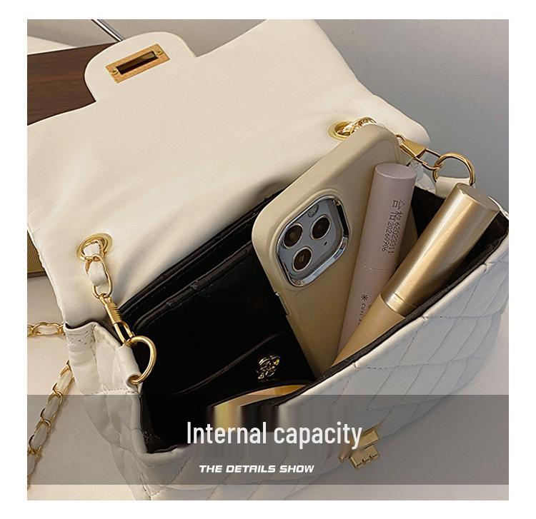 2024 Spring Women's Argyle Chain Crossbody Bag - High-End Fashion with Little Golden Ball Accent