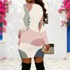 Women Plus Size Criss Cross V Neck Long Sleeve Leaf Print Bodycon Mini Dress