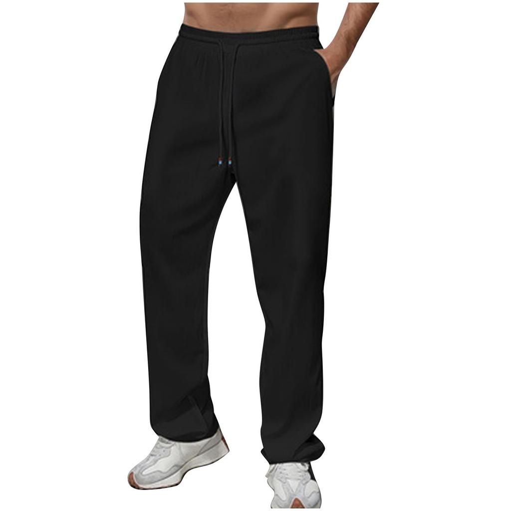 Men's Athletic Casual Pants, Straight Leg Loose Fit Pocket Drawstring Trousers