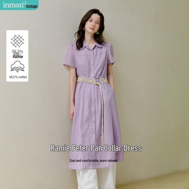 INMAN Zhang Ruonan Style Ramie Doll Collar Long Dress L