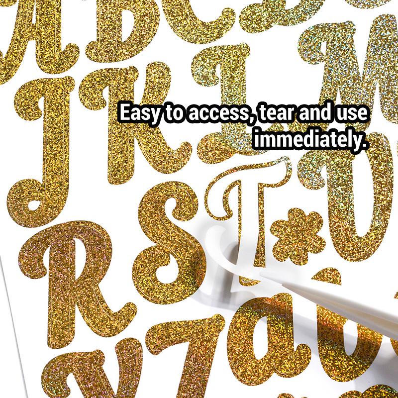 10 Feuilles Autocollants Lettres Dorées Pailletées Kit Autocollant Lettres Chiffres Alphabet Doré Argenté