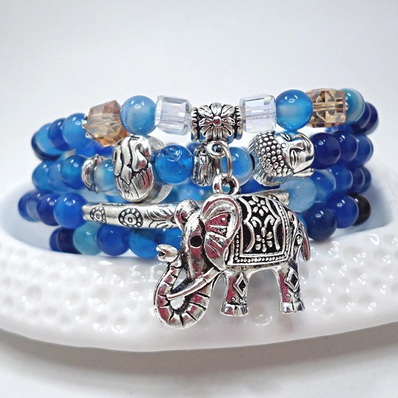 Blue agate crystal bracelet jewelry retro multi-layer blue pattern elephant tourmaline bracelet Buddha bead jewelry