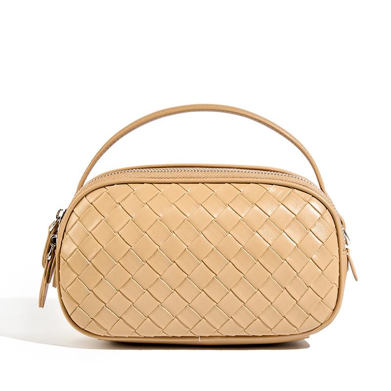 

Летняя новая кожаная портативная маленькая квадратная сумка модная плетеная на двойной молнии на плечо кроссбоди повседневная женская сумка абрикосовый