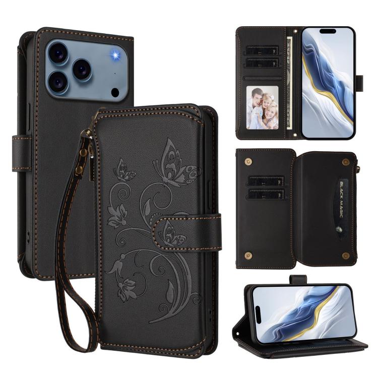 Butterfly Love Flower Multi-card Zipper Wallet Leather Phone Case