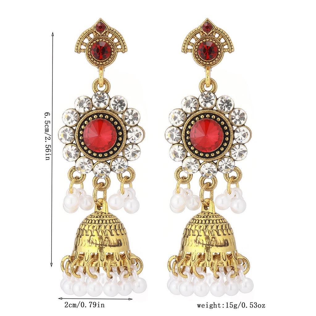 Cross-Border Ethnic Tassel Rhinestone Pearl Earrings for Women - Luxurious, Trendy Retro Studs