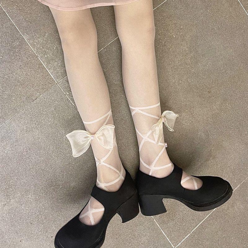 Lolita Calf Strap Bow Stockings – Pure Desire Style, Milk White, Versatile, Sexy, Feminine.