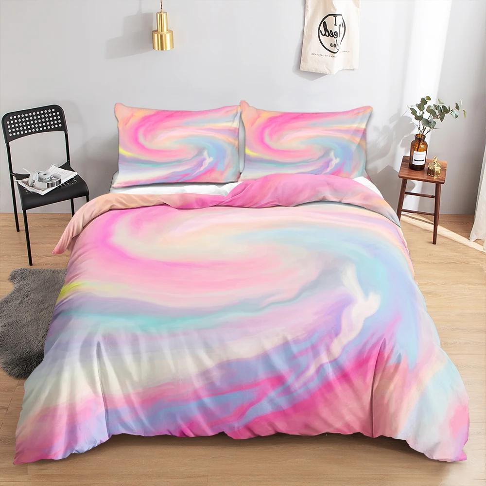 Rainbow Bedding Set Halo Dyeing Gradient Color Clouds Constellation Duvet Cover Set Single/Twin/Double Size Funny Gifts For Kids