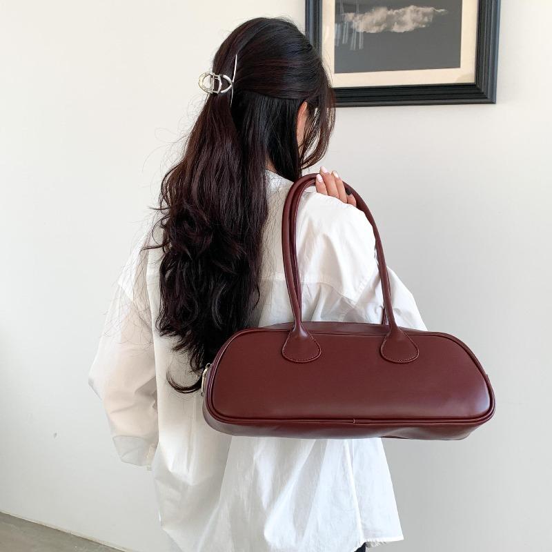 Trendy burgundy baguette bag fashionable retro underarm bag women's portable shoulder bag women