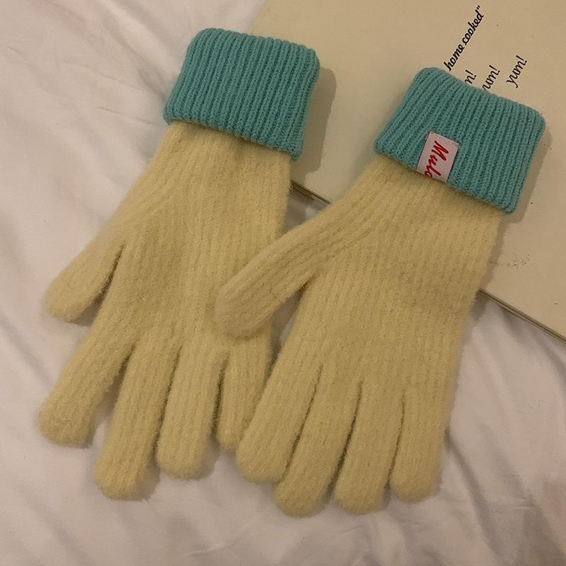 Color Warm Wool Gloves Women's Autumn and Winter New Knitted Winter Riding Five Fingers Cold Solid Color