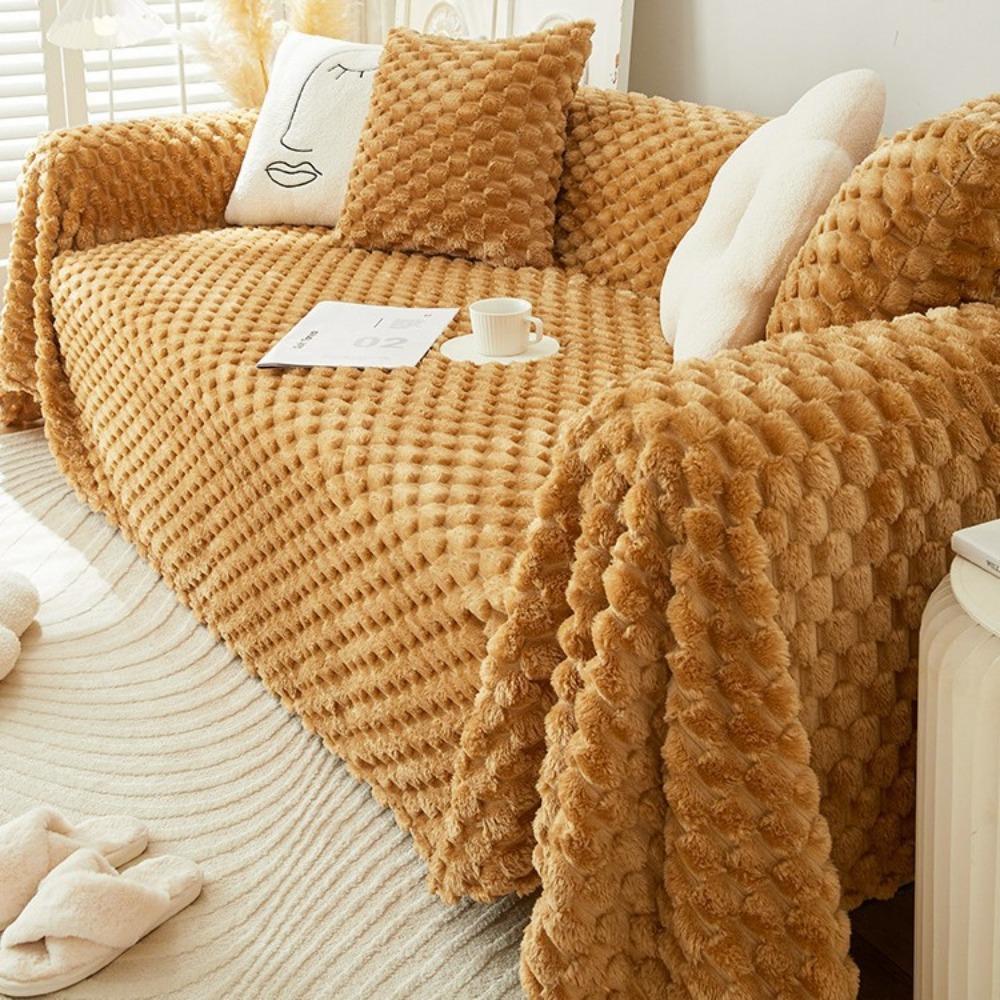 French cream wind plush sofa towel thickened winter 2025 new non-slip blanket all-inclusive sofa cushion cover
