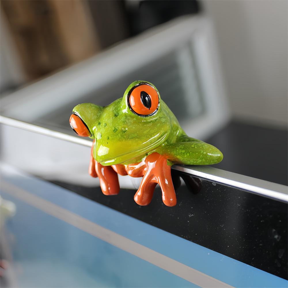 Creative 3D Frog Figurine Office Computer Decoration Car Decor Funny Peep Frog Statue Home TV Ornament Garden Bonsai Miniatures