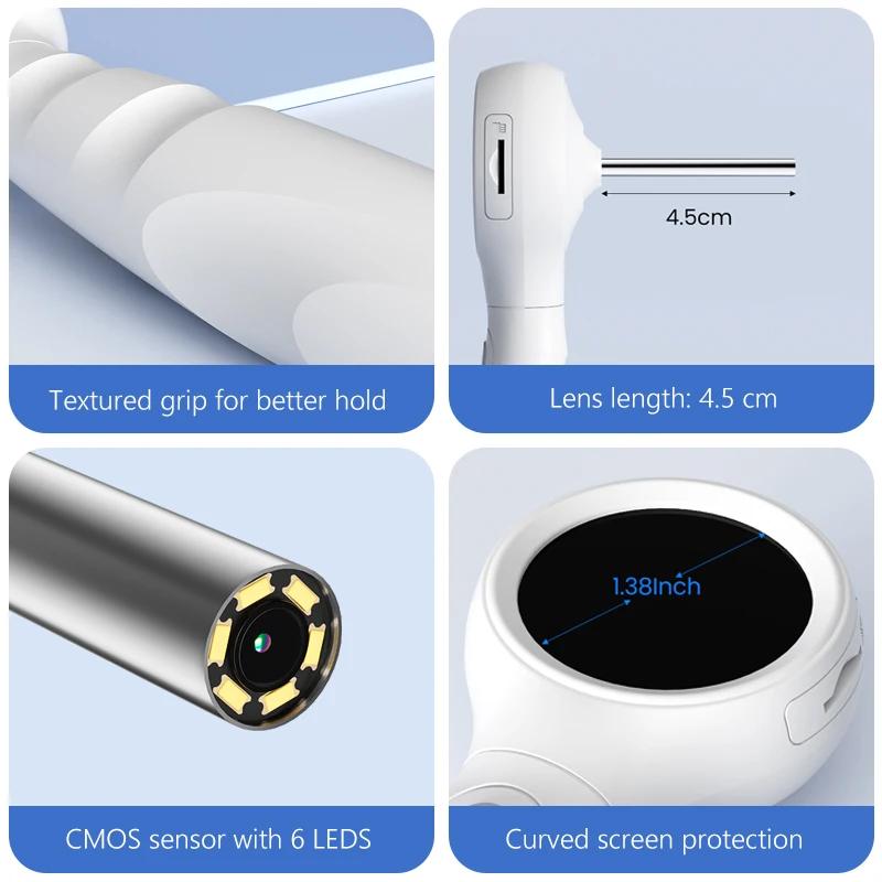 1 Set Video Ear Endoscope Ear Wax Removal Tool Digital Otoscope Camera 1.38'' Screen Hd1080P Visual Ear Cleaner With 8Leds