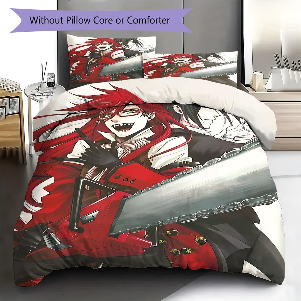 Literie Motif Black Butler, Ensemble Couette Housse de Couette Taie d'Oreiller Cadeau d'Anniversaire pour la Maison (1 housse de couette + 2 taies d'oreiller, sans garniture.)