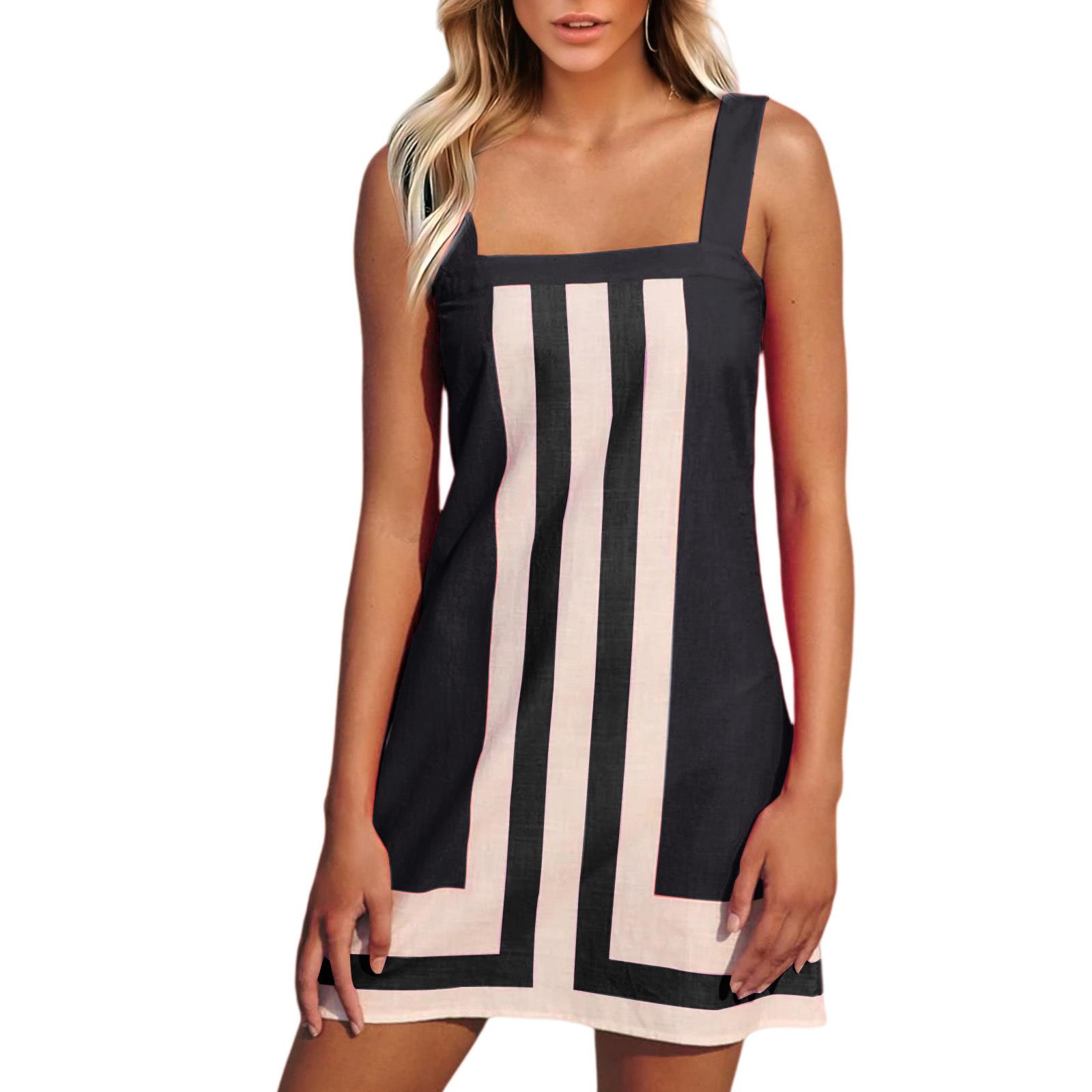 Ladies  Vacation Striped Camisole Casual Dress L чёрный